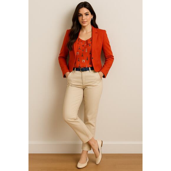 Maeve Anthropologie Aurelie Landmarks Sleeveless Ruffle Blouse Orange Size 8P - Picture 7 of 9